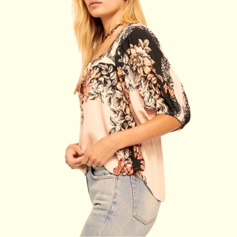 Free People Wild Memories Flowy Blouse Coral Boho  Size XSmall